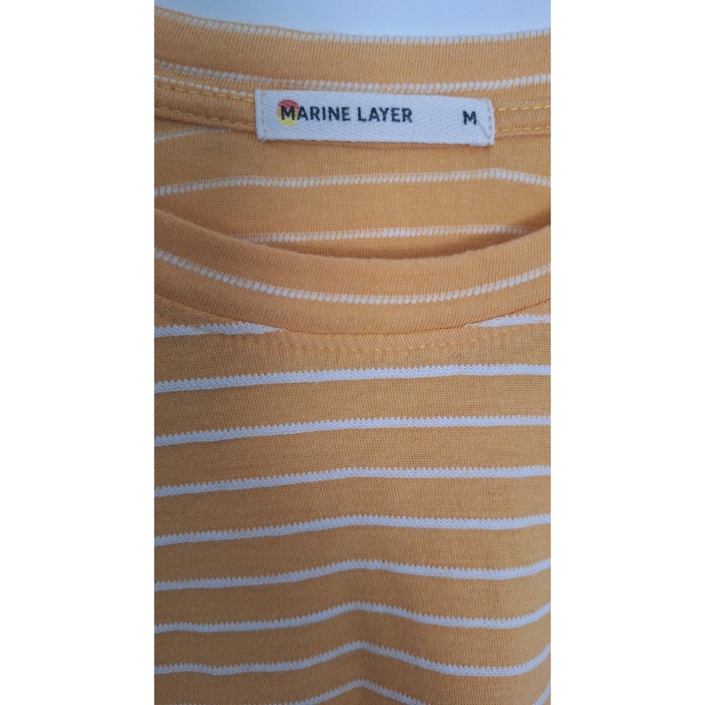 Marine Layer Womens Mustard Yellow White Striped Crop Crewneck Tee Size M - Picture 2 of 5